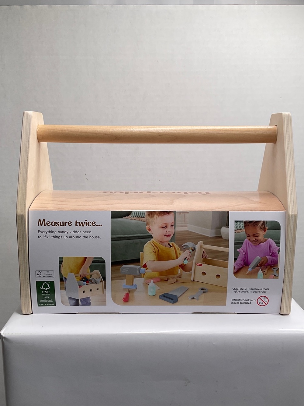 Fisher-Price Natural Wood Toolbox with Light Wood Handle